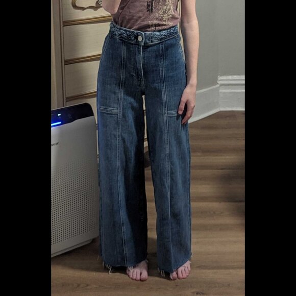 Frame Braided Stretch Wide-Leg Jeans - Daphne Blue - Picture 2 of 11